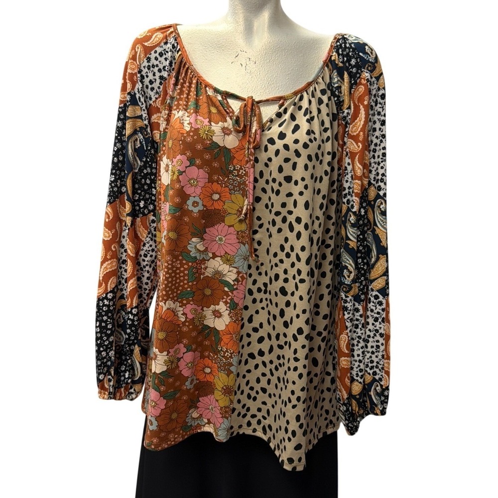 Haptics‎ by Holly Harper Mixed Print Floral Animal Paisley Blouse L